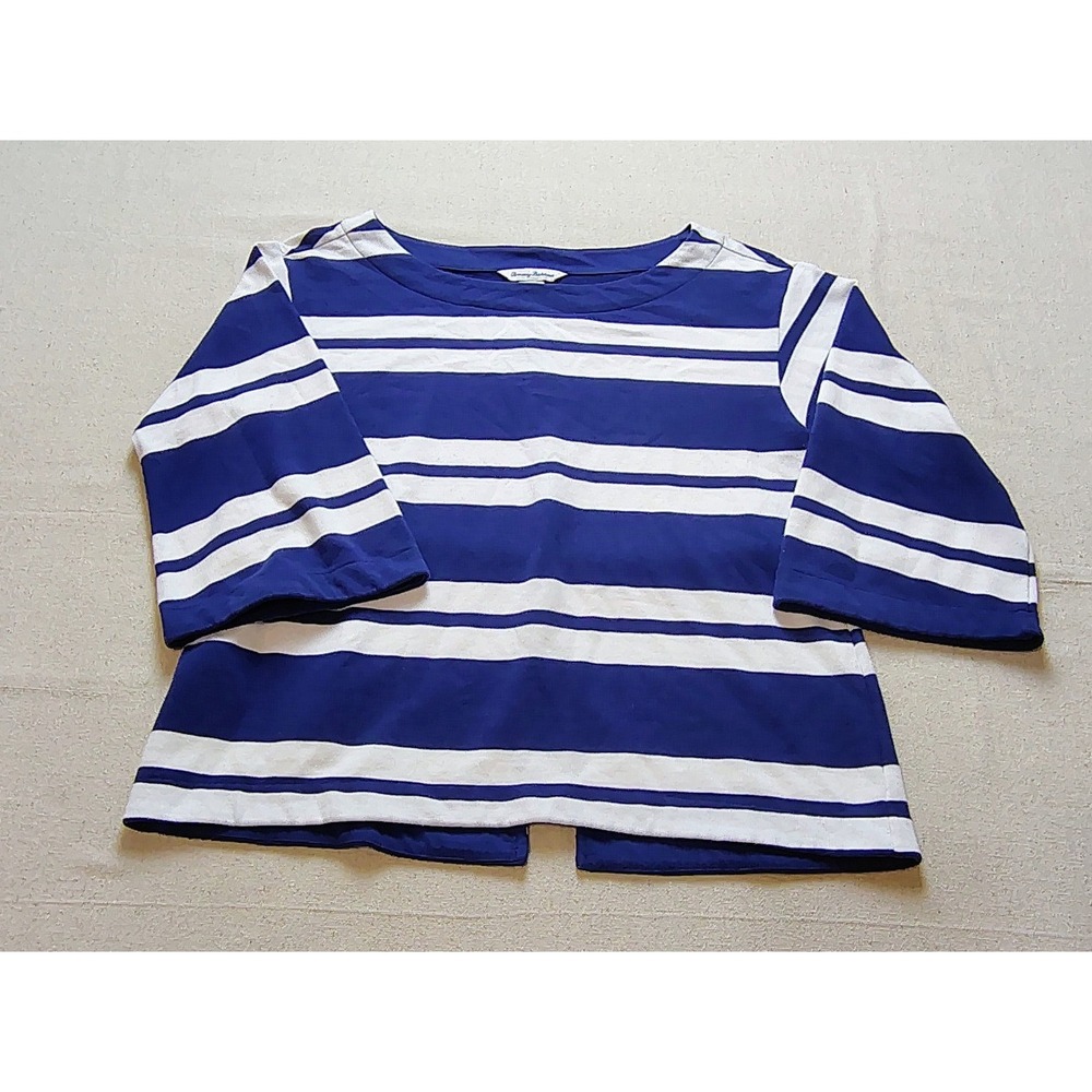 Tommy Bahama Womens XS‎ Blue White Striped Boat Neck Split Back Knit Top 20